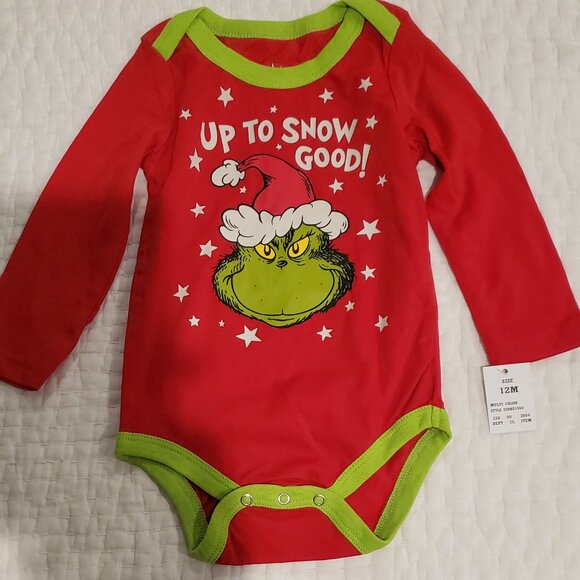 NWT: Dr. Suess- The Grinch Christmas Baby Long Sleeve Body Suits 12 mos - Picture 1 of 3